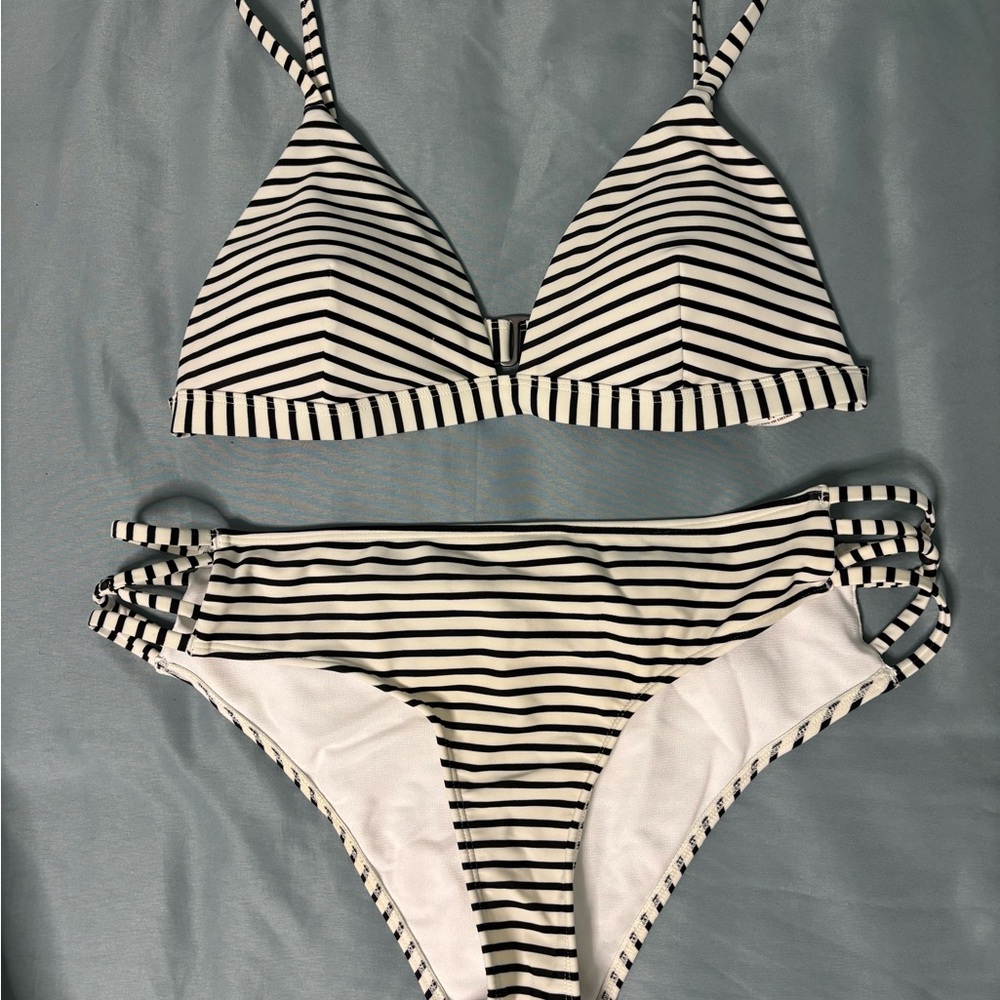 Striped Black and White Bikini Set
